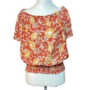 Cynthia Rowley Cropped Peasant Boho Floral Blouse Women’s Small Red White